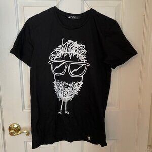 Black and White Graphic Quipster Beard T-Shirt, 100% cotton, Large